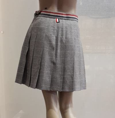 Shop Thom Browne Pleated Flannel Skirt In Grey