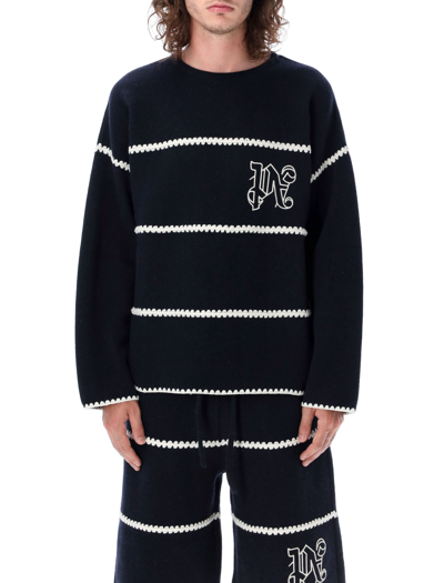 Shop Palm Angels Pa Monogram Stripe Sweater In Navy/white