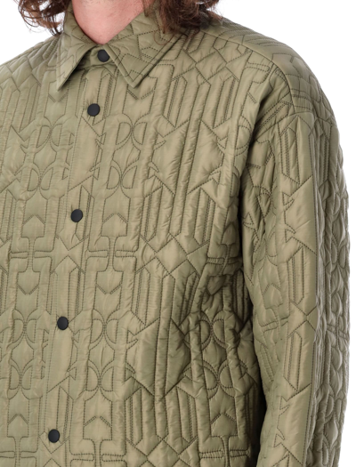 Shop Palm Angels Allover Monogram Quilted Overshirt In Military Brown