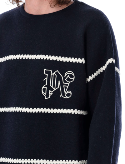 Shop Palm Angels Pa Monogram Stripe Sweater In Navy/white