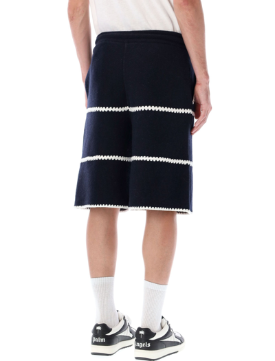 Shop Palm Angels Pa Monogram Stripe Shorts In Navy/white