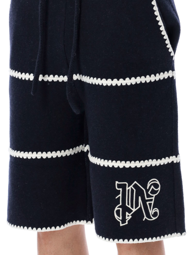 Shop Palm Angels Pa Monogram Stripe Shorts In Navy/white