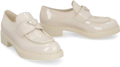 Shop Prada Chocolate Patent Leather Loafer In Ivory