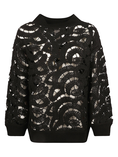 Shop Fabiana Filippi Laced See-through Sweater In Black
