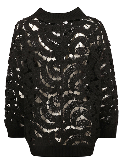 Shop Fabiana Filippi Laced See-through Sweater In Black