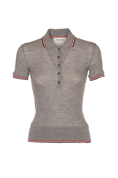 Shop Thom Browne Short-sleeve Stripe Polo Shirt In Grey