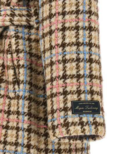 Shop Msgm Check Coat In Multicolor