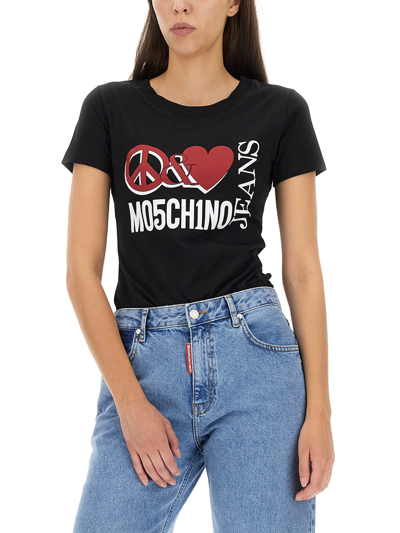 Shop M05ch1n0 Jeans Peace & Love T-shirt In Nero