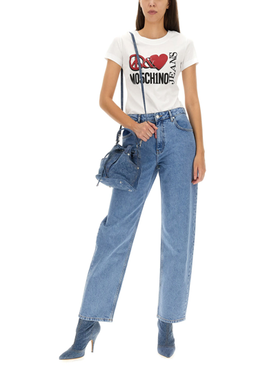 Shop M05ch1n0 Jeans Peace & Love T-shirt In Bianco