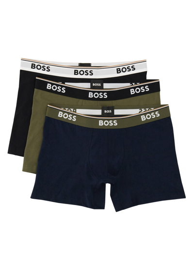 Shop Hugo Boss Pack Of Three Cotton Boxer Shorts With Logo In Multicolor