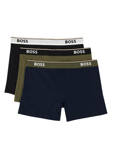 Shop Hugo Boss Pack Of Three Cotton Boxer Shorts With Logo In Multicolor
