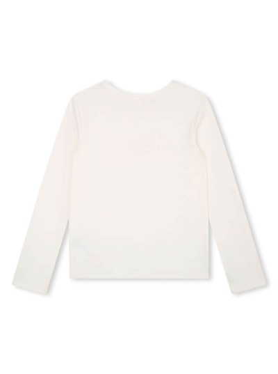 Shop Chloé White Long-sleeve T-shirt With Embroidered Patch Logo In Cotton Girl