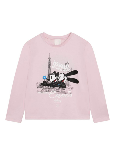 Shop Givenchy Pink T-shirt With Contrasting Cartoon Print In Organic Cotton Girl