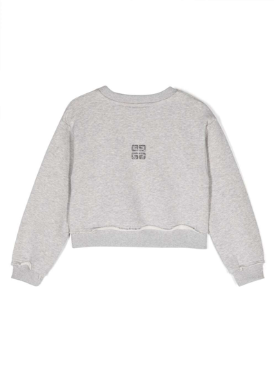 Shop Givenchy Grey Cropped Sweatshirt With Glitter Logo Print And 4g Motif In Cotton Girl