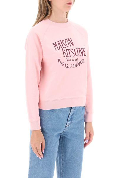 Shop Maison Kitsuné Crew-neck Sweatshirt With Print In Pale Pink (pink)