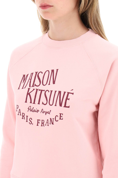 Shop Maison Kitsuné Crew-neck Sweatshirt With Print In Pale Pink (pink)