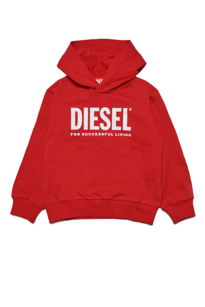 Shop Diesel Lsfort Di Over Hood Sweat-shirt  Hooded Cotton Sweatshirt With Logo In New Red