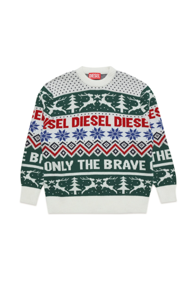 Shop Diesel Kerry Chr Over Knitwear  Wool-blend Sweater With Christmas Pattern In Multicolor
