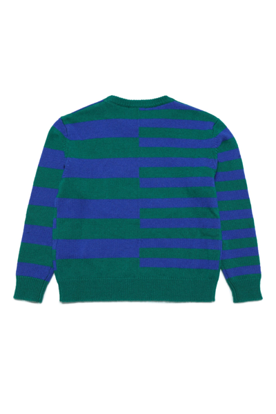 Shop Diesel Kemply Knitwear  Wool-blend Striped Logo Sweater In Bottle Green