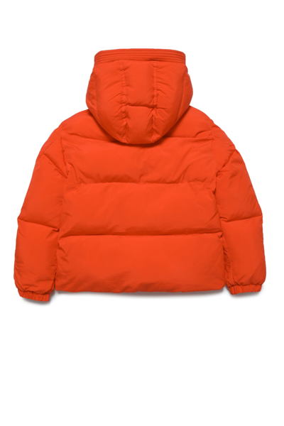 Shop Diesel Jpil Jacket  Hooded Down Jacket With Patches In Celosia Orange