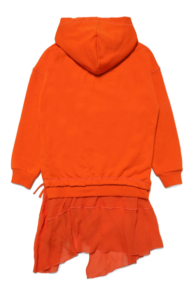 Shop Diesel Drollier ml Dress  Viscose Chiffon Hooded Fleece Dress In Celosia Orange