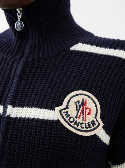 Shop Moncler Half-zip Striped Merino-wool Sweater In Black White