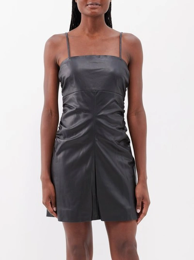 Shop Proenza Schouler White Label Ruched Faux-leather Mini Dress In Black