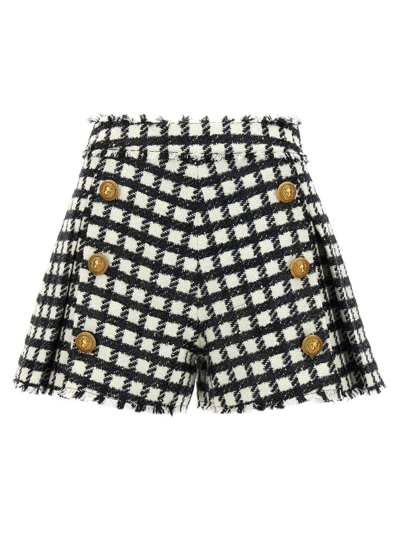 Shop Balmain Checked Tweed Shorts In Multi