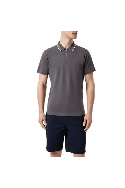 Shop Burton Mens Zip Jacquard Collared Polo Shirt In Grey