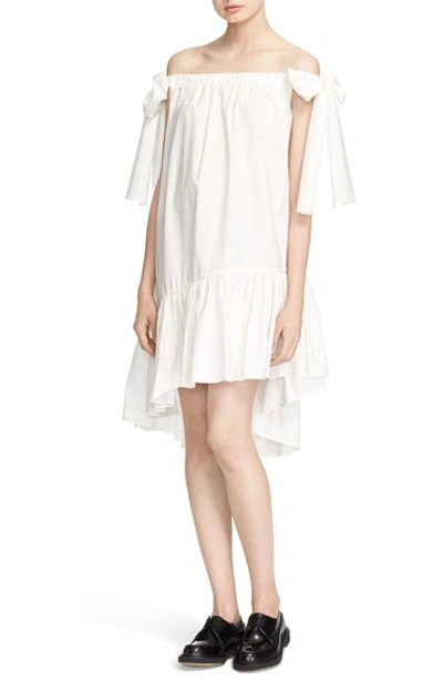 Shop Msgm Bow Detail Off The Shoulder Dress In White