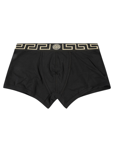 Shop Versace Greca Border Slim Boxer Shorts In Black/gold
