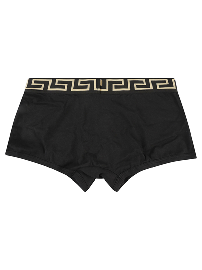 Shop Versace Greca Border Slim Boxer Shorts In Black/gold