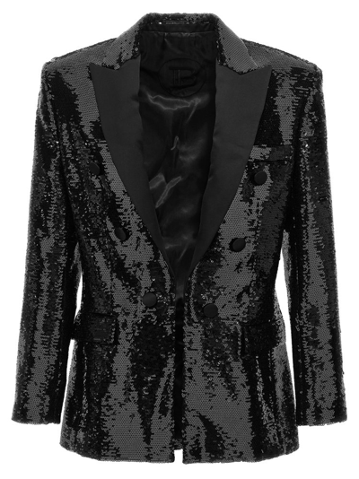 Shop Balmain Sequin Embellished Blazer In Black