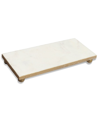 Shop Alice Pazkus Marble Oblong Tray With Beaded Edge In Gold