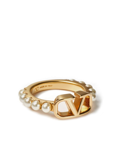 Shop Valentino Vlogo Signature Pearl Ring In Gold