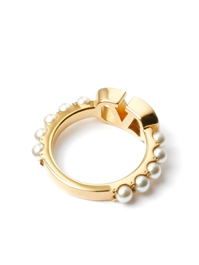 Shop Valentino Vlogo Signature Pearl Ring In Gold