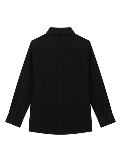 Dolce & Gabbana Poplin-texture Logo-plaque Shirt In Black