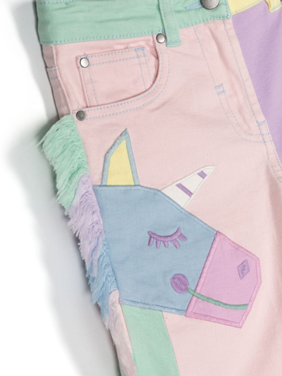Shop Stella Mccartney Unicorn-print Colour-block Jeans In Pink