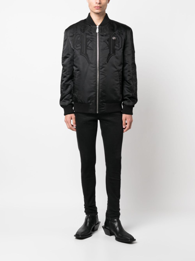 Philipp Plein Logo-embroidered Satin Bomber Jacket In Black