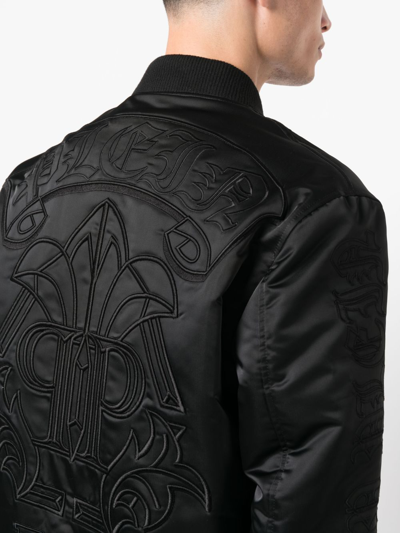 Philipp Plein Logo-embroidered Satin Bomber Jacket In Black