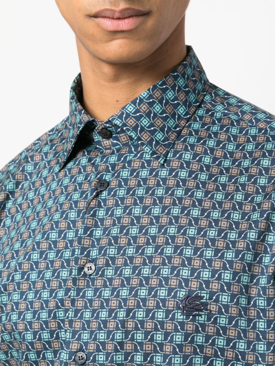 Shop Etro Graphic-print Stretch-cotton Shirt In Blue