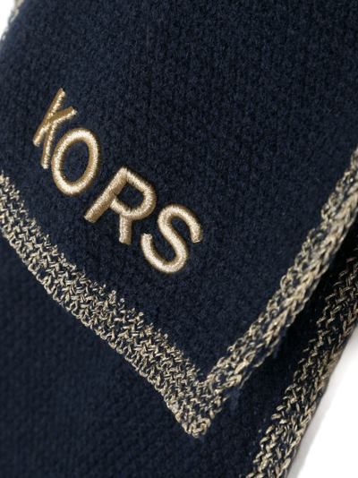 Shop Michael Kors Embroidered-logo Knit Scarf In Blue