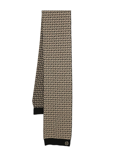 Shop Michael Kors Monogram-pattern Intarsia-knit Scarf In Black