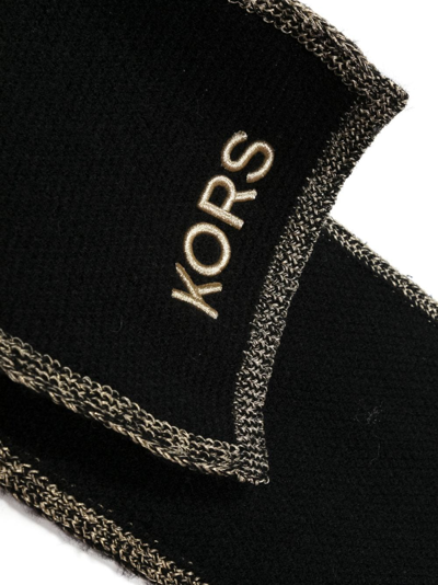 Shop Michael Kors Embroidered-logo Knit Scarf In Black