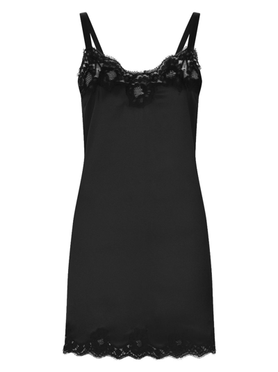 Shop Dolce & Gabbana Lace-detailing Silk-blend Camisole In Black