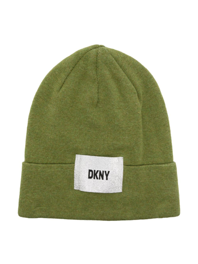 Shop Dkny Logo-patch Beanie In Green