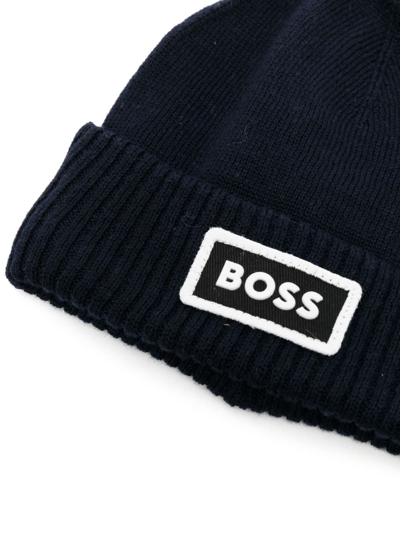 Shop Bosswear Logo-print Beanie Hat In Blue