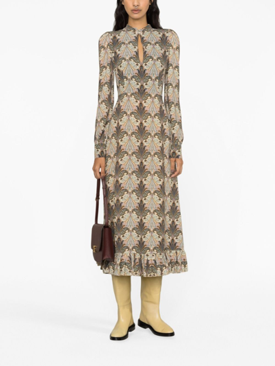 Shop Etro Graphic-print Silk Midi Dress In Neutrals
