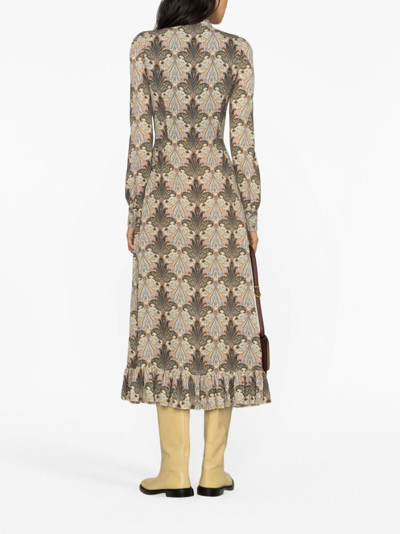 Shop Etro Graphic-print Silk Midi Dress In Neutrals