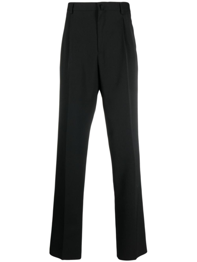 Shop Lanvin Straight-leg Pleated Wool Trousers In Black